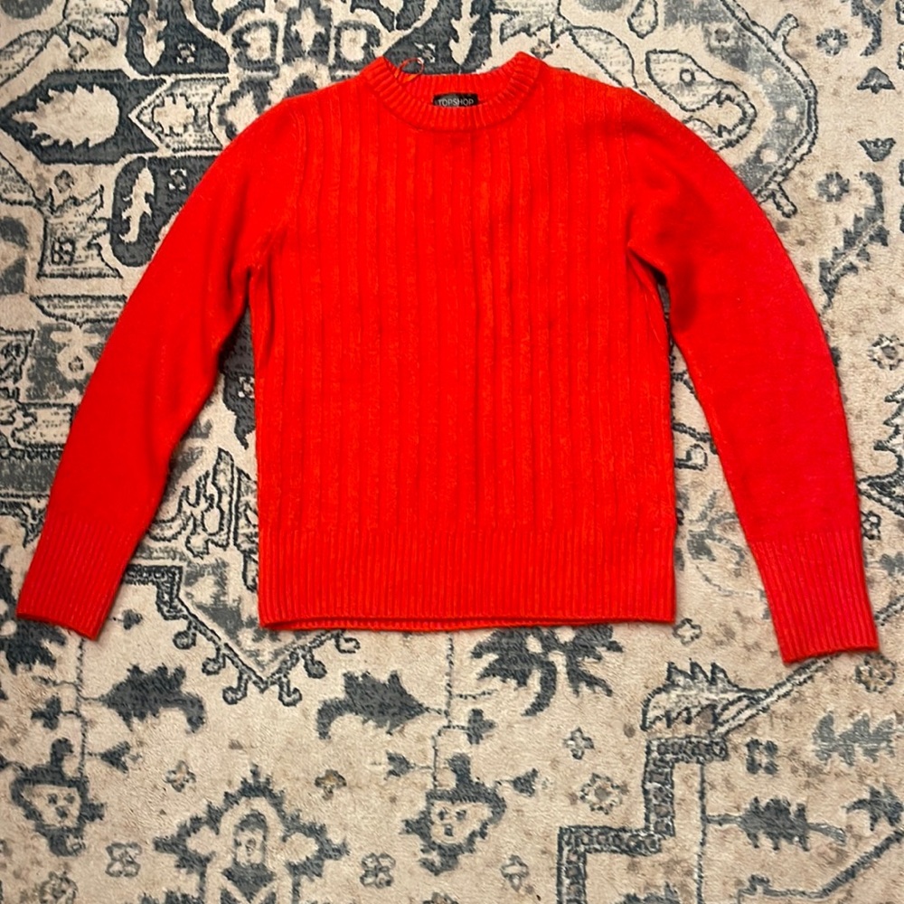 Red/orange Topshop ribbed crew neck sweater
